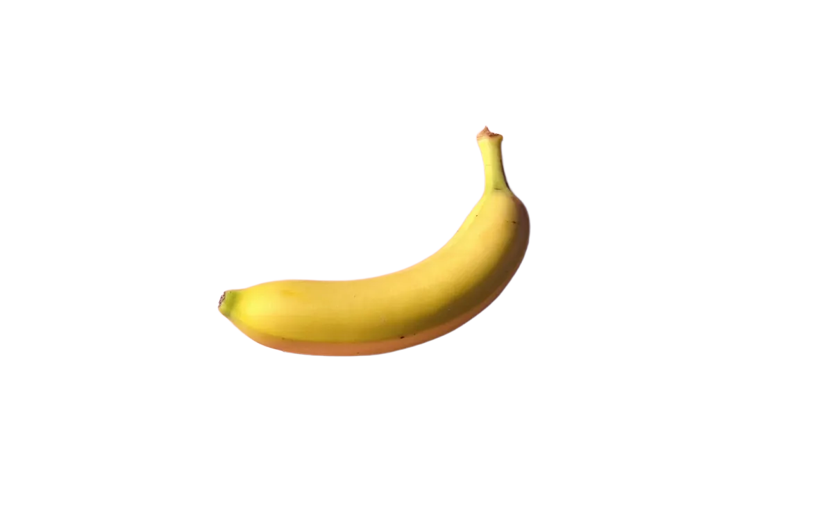The banana alone, cut out by LassoCut: the pink backdrop and the shadow are both removed