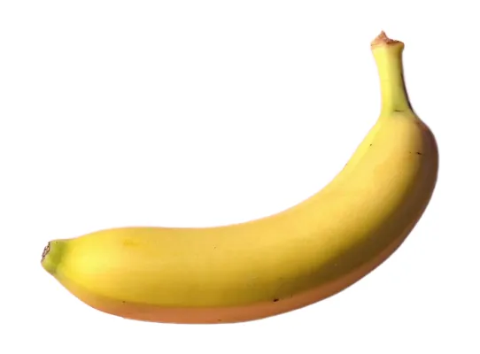 The same banana cut out by LassoCut, cropped close with an even margin on white